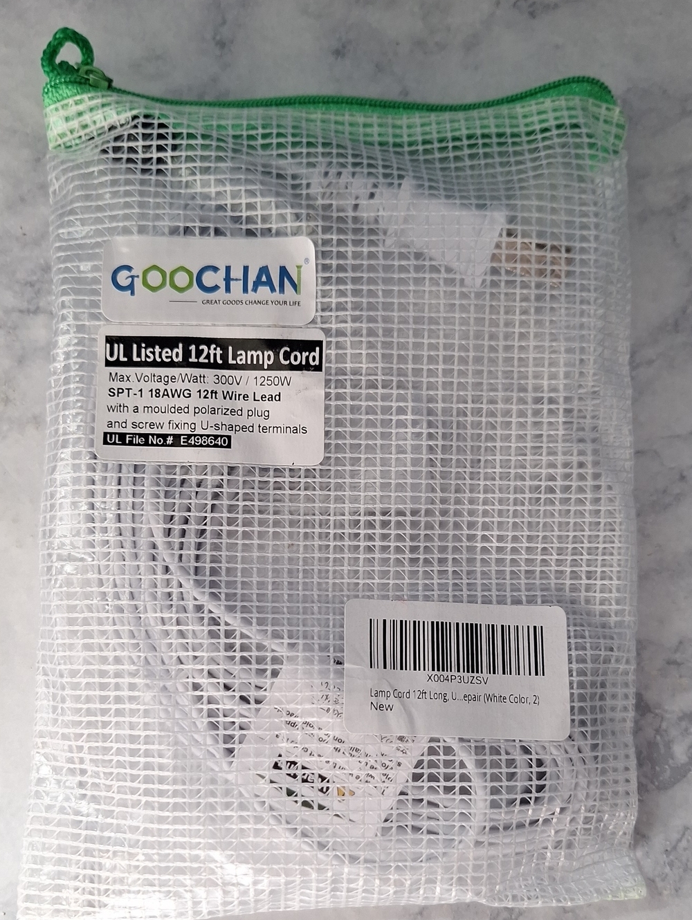 White 12ft Lamp Cord - UL Listed